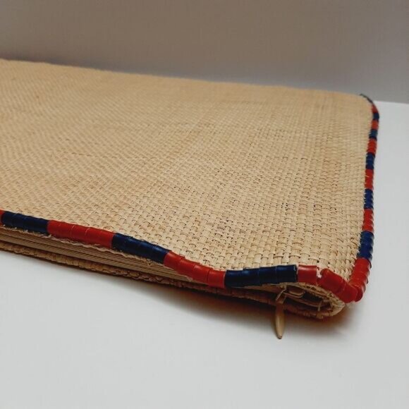 RALPH LAUREN 100% Raffia Envelope Boho Purse Beaded Edge Bag Natural - Picture 6 of 14